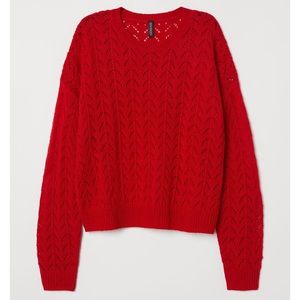 H&M Red Knit Pointelle Sweater
